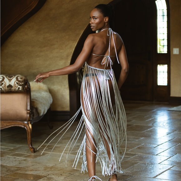 Handmade Metallic Silver Macrame Dress - Picture 8 of 17